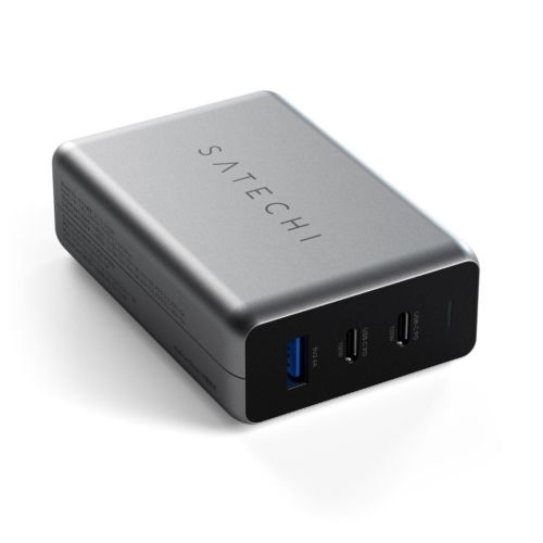 Satechi USB-C 100W GaN PD Dual Port Travel Charger Space Grey